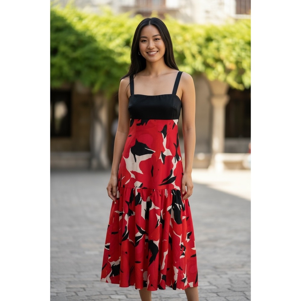 Floral Maxi Dress Black Bodice Sleeveless Occasion Party Wedding Guest